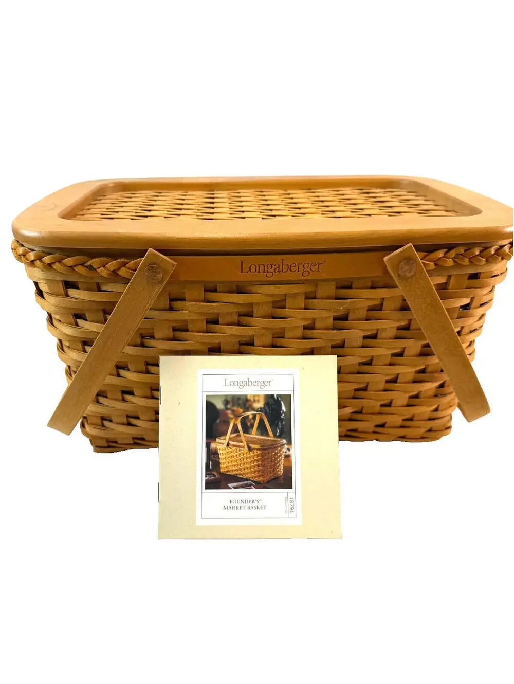 2000 Longaberger Founder’s Market Basket Handwoven Lid Signed To Dad With Love